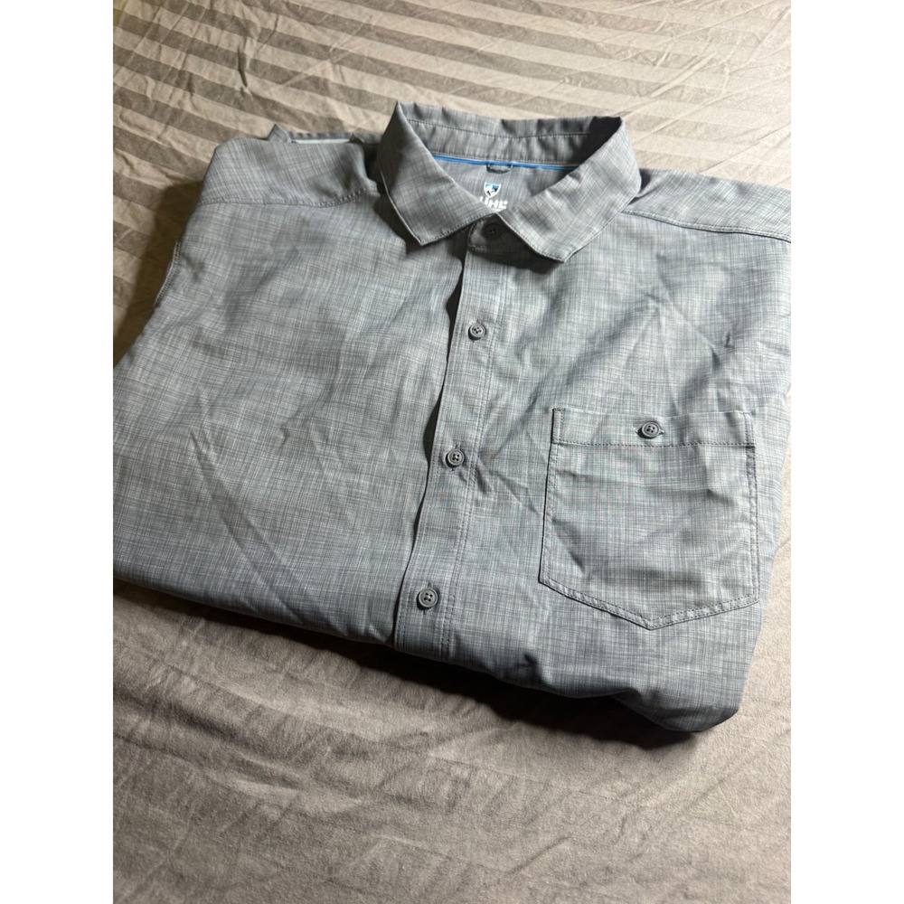Kuhl Mens Grey Crosshatch Short Sleeve Button Down Shirt Large 1861